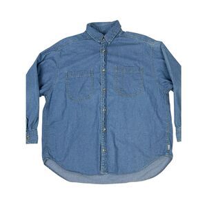 Vintage Esprit Mens M Denim Shirt Blue Long Sleeve 90s Button Up Cotton